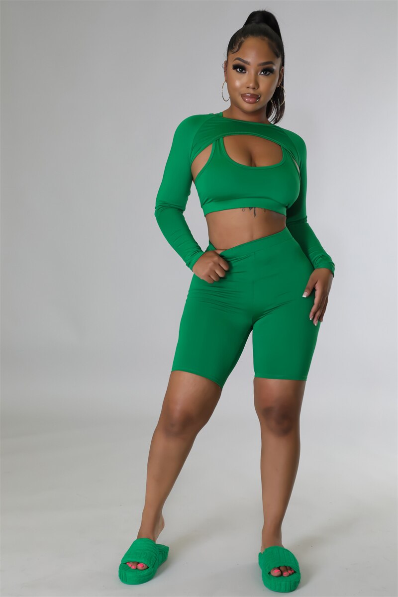 Adogirl Solid 3 Piece Sets Women Tracksuit Tank Crop Top Long Sleeve Cape High Waist Skinny Shorts Stretchy Fitness Workout Suit